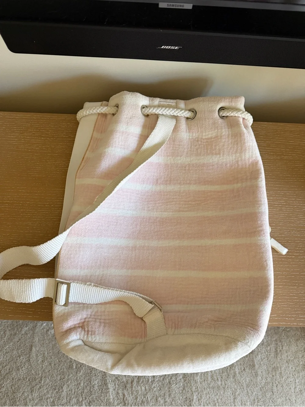 CHANEL Pink and Cream Terry Cloth Backpack Tote